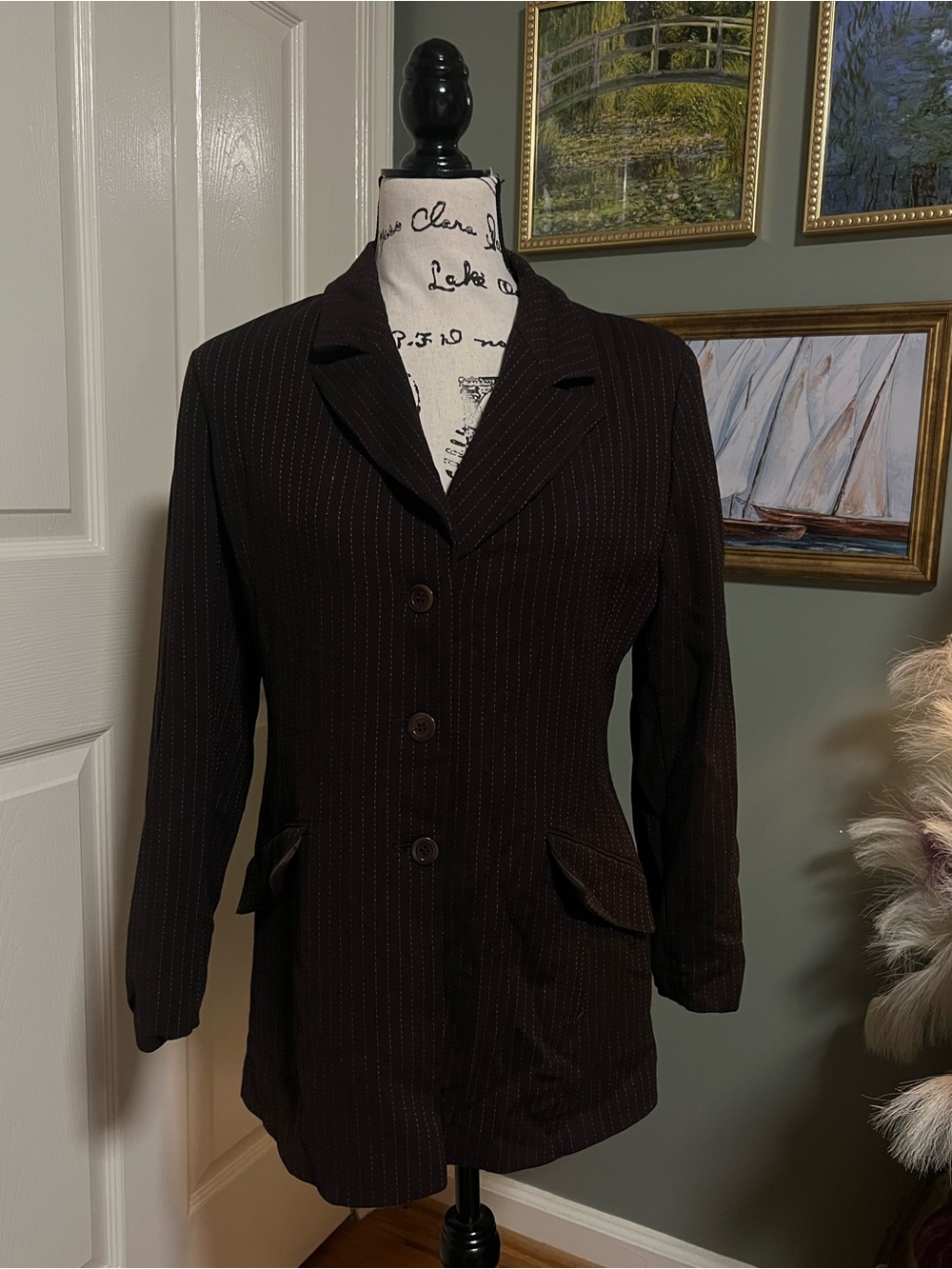 Vintage dark academia office siren espresso brown wool blend Blazer Size 10